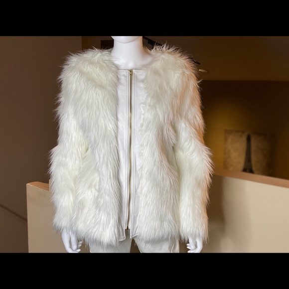 WHITE FUR ZIP UP JACKET BY SIX CRISP DAYS - Picture 2 of 12